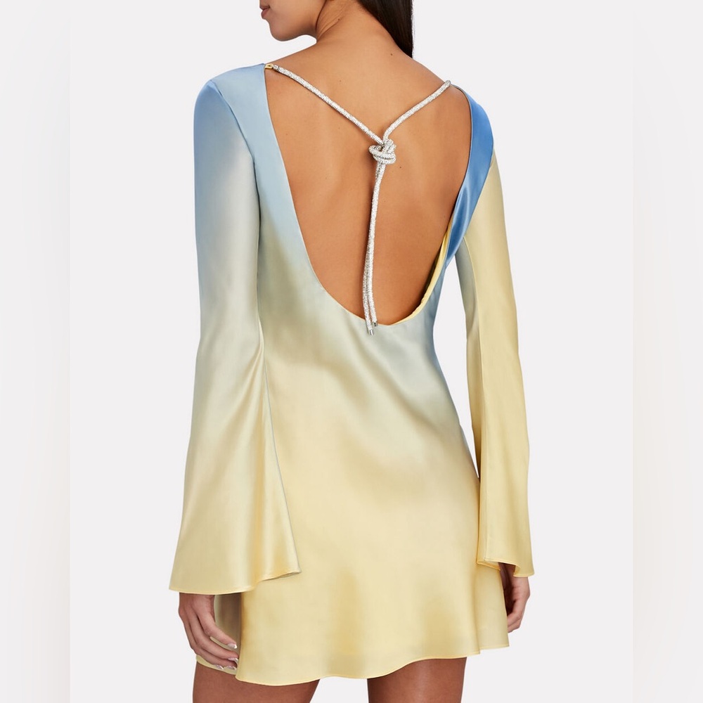 Cult Gaia Milla Embellished ombre satin silk mini dress with rhinestone back